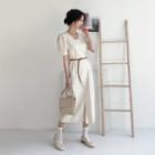 Puff-sleeve Slit-front Dress