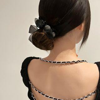 Rhinestone Mesh Hair Clamp Black - One Size