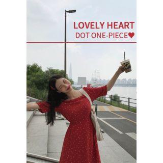 Tie-waist Heart Print Midi Dress