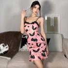 Spaghetti Strap Bat Print Mini Dress