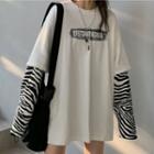Long-sleeve Zebra Print Mock-two Piece T-shirt