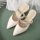 Embellished Faux Leather Pointed Low Heel Mules