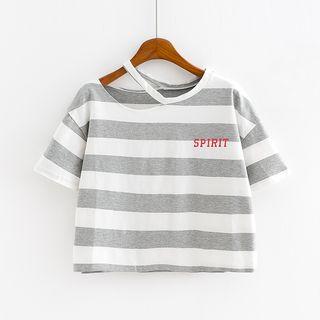 Striped Cut Out Detail Short Sleeve Cropped T-shirt
