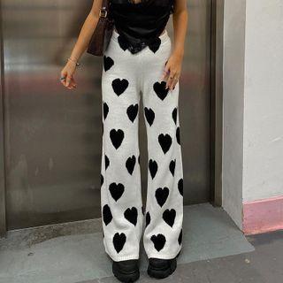 Heart-print Wide-leg Pants