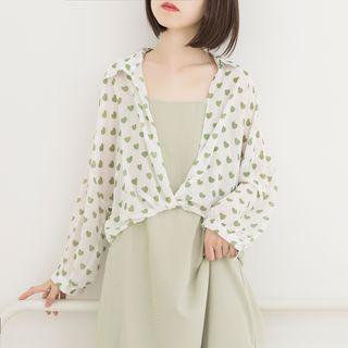Set: Heart Pattern Light Jacket + Spaghetti Strap Midi Dress