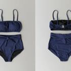 Bikini Set: Spaghetti-strap Top + Tie-waist Swim Bottom