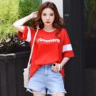 Round-neck Elbow-sleeve Printed T-shirt