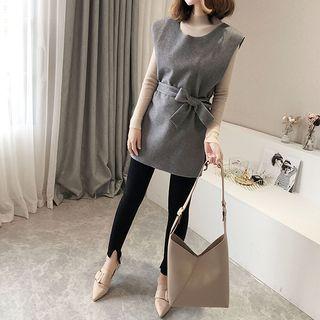 Set: Mock Neck Knit Top + Vest