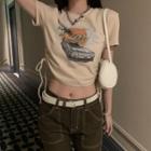 Short-sleeve Print Cropped Vintage T-shirt