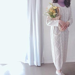 Dual-pocket Long Cable-knit Dress