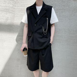 Set: Double-breasted Chained Blazer + Wide Leg Shorts