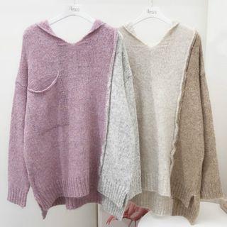 V-neck Color Block Hooded Sweater