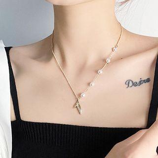 Fish Tail Pendant Faux Pearl Necklace Xl-092 - Gold - One Size