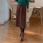 Paperbag-waist Long Knit Skirt