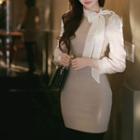 Sheer-sleeve Beribboned Mini Dress