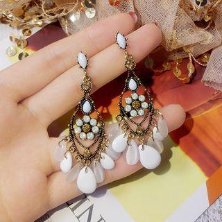 Disc Drop Statement Earring 1 Pair - White - One Size