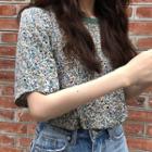 Short-sleeve Floral T-shirt Neck - Green - One Size