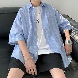 Pocket Front Pinstripe Oversized Shirt