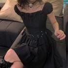 Cap-sleeve Tiered Corset Dress Black - One Size