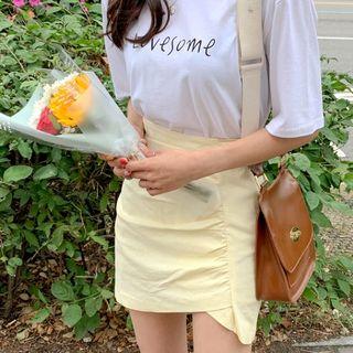 Ruched Linen Miniskirt