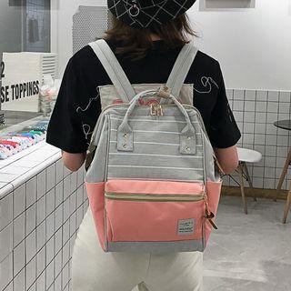 Couple-matching Paneled Canvas Backpack