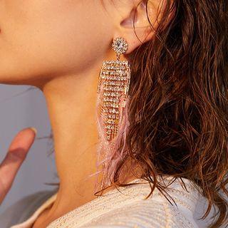 Rhinestone Feather Fringed Earring 1 Pair - As Shown In Figure - One Size