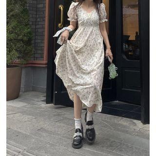 Short-sleeve Floral Midi A-line Dress / Mini A-line Dress