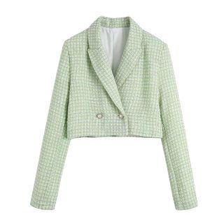 Plaid Double-breasted Crop Blazer