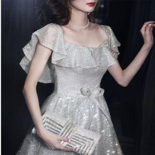 Ruffle Trim A-line Cocktail Dress / Evening Gown