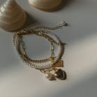 Alloy Heart Faux Pearl Layered Bracelet White Pearl - Gold - One Size