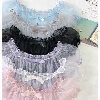 Ruffle Puff-sleeve See-through Top