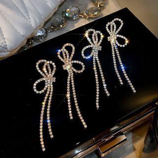 Rhinestone Bow Drop Sterling Silver Ear Stud