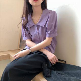 Scallop Trim Short-sleeve Blouse