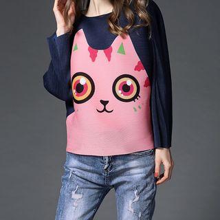 Cat Print Long-sleeve Top