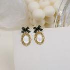 Bow Faux Pearl Dangle Earring 1 Pair - E2442 - Black Bow - Faux Pearl - White - One Size