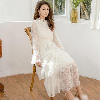 Bell-sleeve Maxi Layered Lace Dress