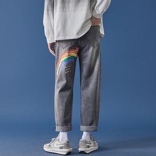 Rainbow Print Straight-leg Jeans