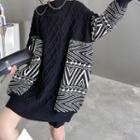 Geometric Panel Mock Neck Sweater Black - One Size