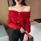Buttoned Off-shoulder Sweater