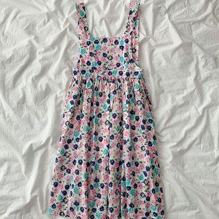 Spaghetti-strap Floral Print Midi A-line Dress White - One Size