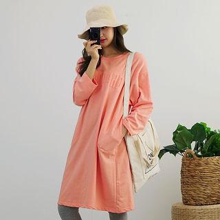 Lettering Embossed Cotton T-shirt Dress