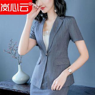 Short-sleeve Pinstripe Blazer/ Slim-fit Dress Pants/ Mini Pencil Skirt/ Camisole/ Set