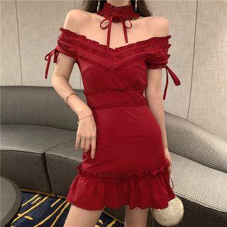 Frill Trim Off-shoulder A-line Mini Dress