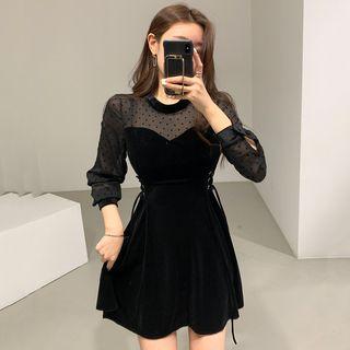 Mock Two-piece Lace Up Long-sleeve Dress