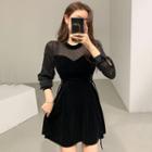 Mock Two-piece Lace Up Long-sleeve Dress