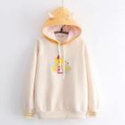 Fox Print Color-block Ear-accent Hoodie