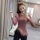 Fringed Trim Long-sleeve Knit Top