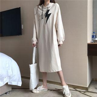 Bolt Print Midi Hoodie Dress