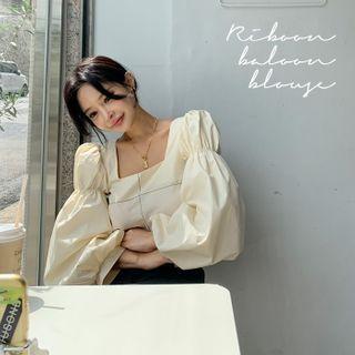 Tie-back Balloon-sleeve Stitched Blouse