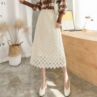High-waist Lace Panel Knit Skirt